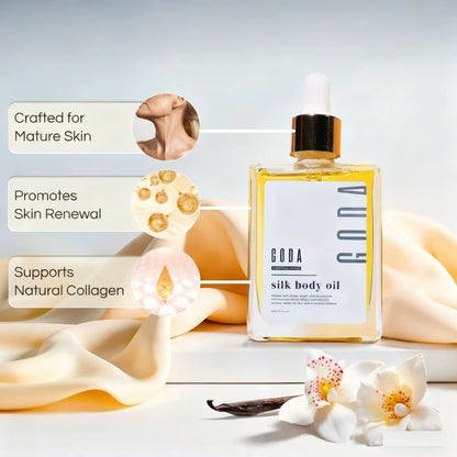 GODA Silk Body Oil Crafted for Mature Skin Promotes Renewal Brightens Tightens Reduces Blemishes Balances Water Oil Skincare