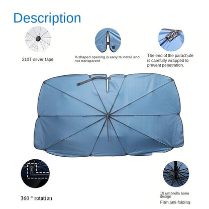 Car Sunshade Windshield Umbrella with 360°Rotation Bendable Handle