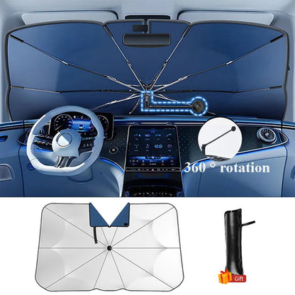Car Sunshade Windshield Umbrella with 360°Rotation Bendable Handle
